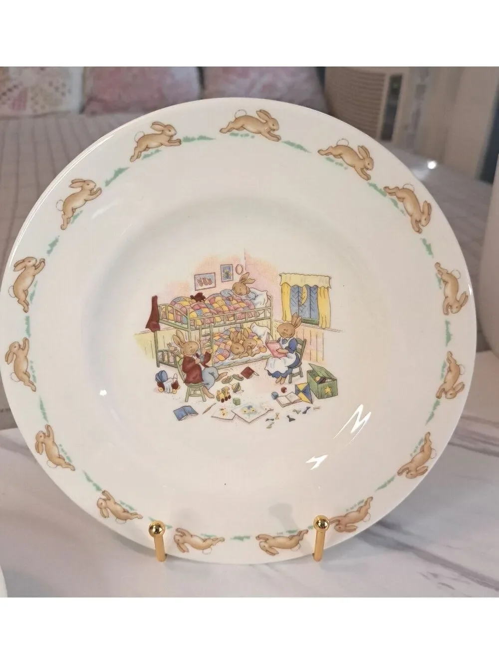 Vtg Royal Doulton English Bone China Bunnykins Child's Cereal Bowl & Plate Set